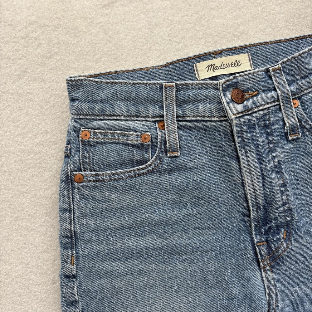 Madewell Perfect Vintage Straight Jeans Womens 23 High Rise Blue Raw Hem Crop - Picture 3 of 13